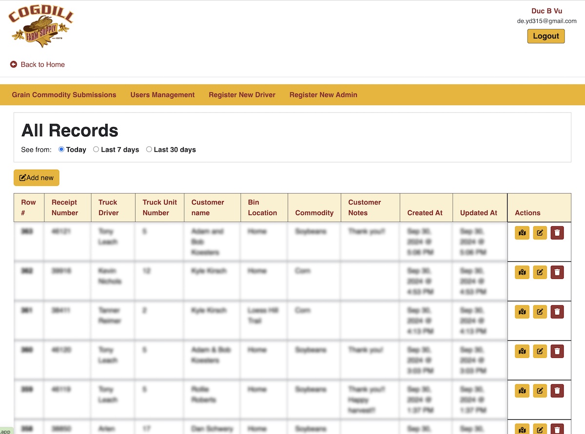 a complete log of past deliveries displayed for easy tracking and management
