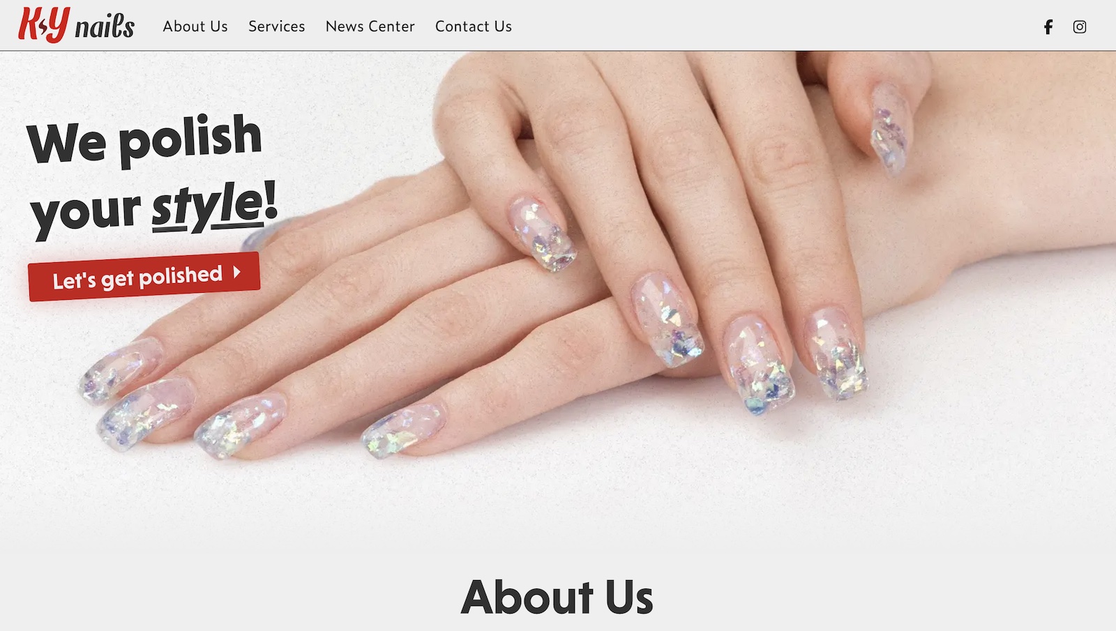 desktop view of the K-Y Nails website
